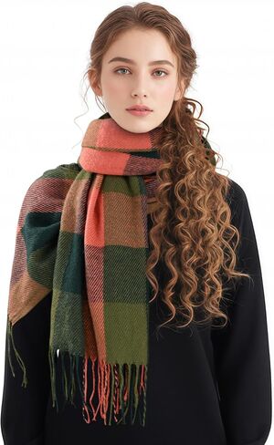 Scarf for Women, Women's Fall Winter Scarfs, Cashmere Feel Blanket Scarf, Classical Scottish Checked Long Shawl Wraps in Saudi Arabia