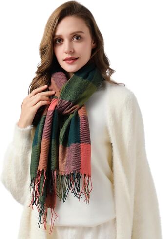 Scarf for Women, Women's Fall Winter Scarfs, Cashmere Feel Blanket Scarf, Classical Scottish Checked Long Shawl Wraps in Saudi Arabia
