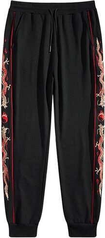 Men's Japanese Streetwear Jogger Pants for Men Red Dragon Embroidered Drawstring Pants Mens Baggy Casual Trouser in Saudi Arabia