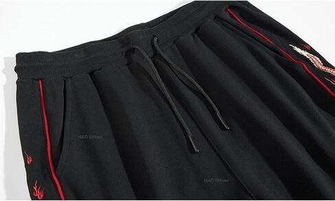 Men's Japanese Streetwear Jogger Pants for Men Red Dragon Embroidered Drawstring Pants Mens Baggy Casual Trouser in Saudi Arabia