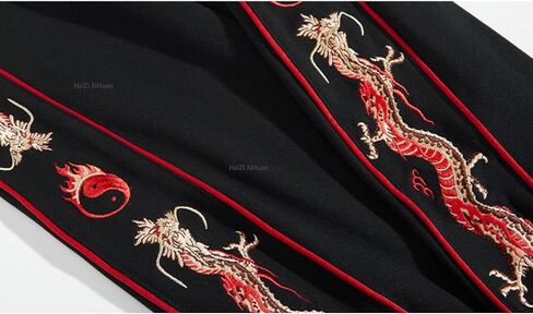 Men's Japanese Streetwear Jogger Pants for Men Red Dragon Embroidered Drawstring Pants Mens Baggy Casual Trouser in Saudi Arabia