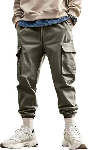 Mens 2025 Cargo Sweatpants Loose Fit Jogger Pants Wide Leg Elastic Waist Stretch Active Solid Trousers with Pockets in Saudi Arabia