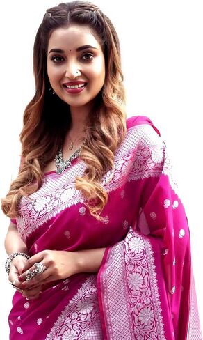 Beautiful Women's Banarasi Soft Silk Saree Silk Blend Kanjeevaram Jacquard Saree With Unstitched Blouse Piece in Saudi Arabia