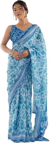 MOHIT CREATIONS Women's Wear Georgette Printed Saree With Paper Mirror Work and Unstitched Blouse Piece in Saudi Arabia
