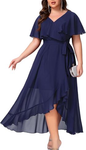 Women's Plus Size Bridesmaid Dresses V Neck Ruffle Formal Evening Gown Midi Wedding Guest Prom Cocktail Party Dress in Saudi Arabia
