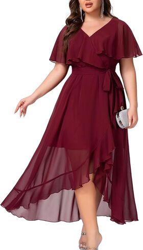 Women's Plus Size Bridesmaid Dresses V Neck Ruffle Formal Evening Gown Midi Wedding Guest Prom Cocktail Party Dress in Saudi Arabia