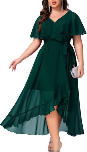 Women's Plus Size Bridesmaid Dresses V Neck Ruffle Formal Evening Gown Midi Wedding Guest Prom Cocktail Party Dress in Saudi Arabia