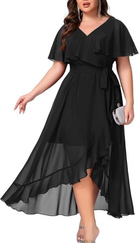 Women's Plus Size Bridesmaid Dresses V Neck Ruffle Formal Evening Gown Midi Wedding Guest Prom Cocktail Party Dress in Saudi Arabia