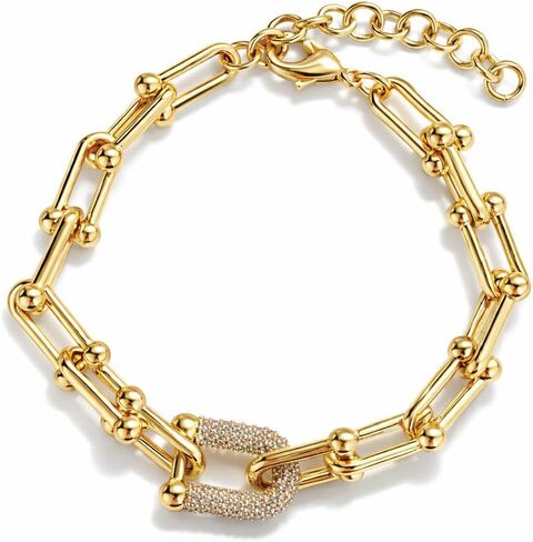 SWEET PEEPS 18K Gold Plated Paperclip Link Bracelet for Women, Pavé CZ Statement Bracelet in Saudi Arabia