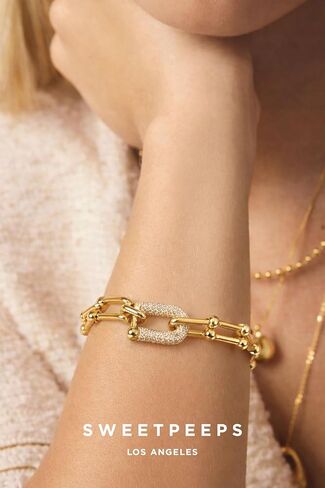 SWEET PEEPS 18K Gold Plated Paperclip Link Bracelet for Women, Pavé CZ Statement Bracelet in Saudi Arabia
