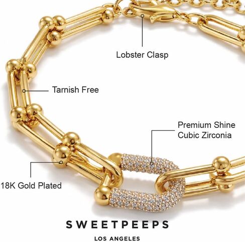 SWEET PEEPS 18K Gold Plated Paperclip Link Bracelet for Women, Pavé CZ Statement Bracelet in Saudi Arabia