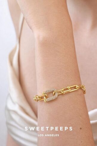 SWEET PEEPS 18K Gold Plated Paperclip Link Bracelet for Women, Pavé CZ Statement Bracelet in Saudi Arabia