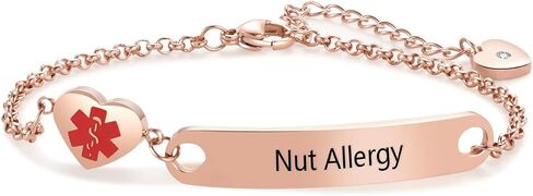 Medical ID Adjustable Silver&Rose Gold Stainless Steel Alert Jewelry with Star of Life Symbol Emergency Awareness Bracelet for Women Men in Kuwait