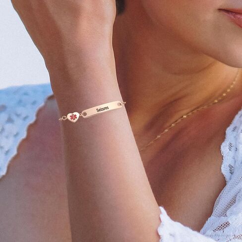 Medical ID Adjustable Silver&Rose Gold Stainless Steel Alert Jewelry with Star of Life Symbol Emergency Awareness Bracelet for Women Men in Kuwait