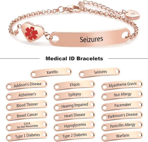 Medical ID Adjustable Silver&Rose Gold Stainless Steel Alert Jewelry with Star of Life Symbol Emergency Awareness Bracelet for Women Men in Kuwait