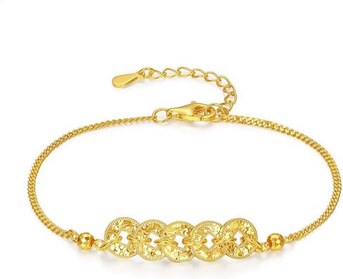 ZHOU LIU FU Sterling Silver Bracelets 925 Silver Coin Chain Bracelet Fortune Beads Dainty Jewelry for Women Mother Lover Her Anniversary Birthday 6.3-7.5Inch/16-19cm D0715572 in Kuwait