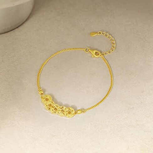 ZHOU LIU FU Sterling Silver Bracelets 925 Silver Coin Chain Bracelet Fortune Beads Dainty Jewelry for Women Mother Lover Her Anniversary Birthday 6.3-7.5Inch/16-19cm D0715572 in Kuwait