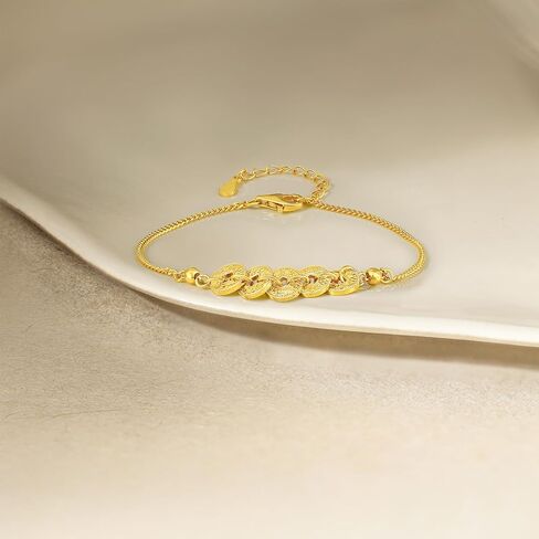 ZHOU LIU FU Sterling Silver Bracelets 925 Silver Coin Chain Bracelet Fortune Beads Dainty Jewelry for Women Mother Lover Her Anniversary Birthday 6.3-7.5Inch/16-19cm D0715572 in Kuwait