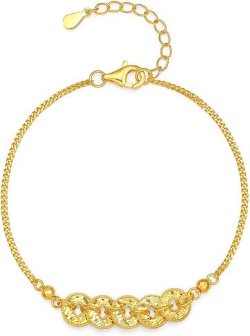 ZHOU LIU FU Sterling Silver Bracelets 925 Silver Coin Chain Bracelet Fortune Beads Dainty Jewelry for Women Mother Lover Her Anniversary Birthday 6.3-7.5Inch/16-19cm D0715572 in Kuwait