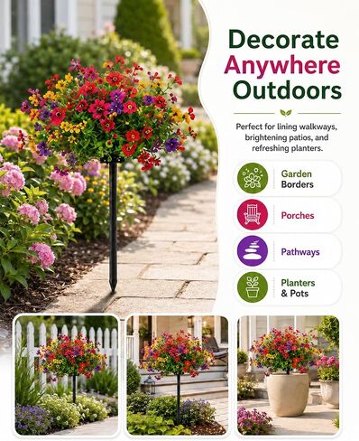 2 Pcs Artificial Flowers for Outdoors with Stakes Potted Trees Ground Fake Petunias Faux Outdoor UV Resistant Topiary Bushes Stake Petunia Planters Pots Bush Picks Fakeplants and Shrubs in Saudi Arabia
