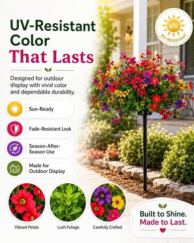 2 Pcs Artificial Flowers for Outdoors with Stakes Potted Trees Ground Fake Petunias Faux Outdoor UV Resistant Topiary Bushes Stake Petunia Planters Pots Bush Picks Fakeplants and Shrubs in Saudi Arabia