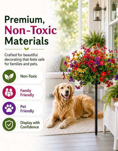 2 Pcs Artificial Flowers for Outdoors with Stakes Potted Trees Ground Fake Petunias Faux Outdoor UV Resistant Topiary Bushes Stake Petunia Planters Pots Bush Picks Fakeplants and Shrubs in Saudi Arabia