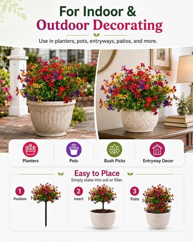 2 Pcs Artificial Flowers for Outdoors with Stakes Potted Trees Ground Fake Petunias Faux Outdoor UV Resistant Topiary Bushes Stake Petunia Planters Pots Bush Picks Fakeplants and Shrubs in Saudi Arabia