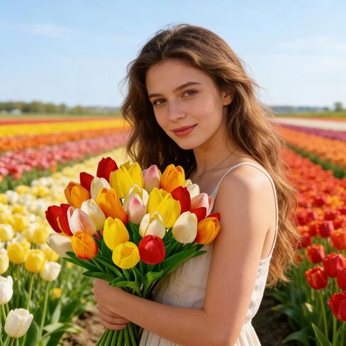 LUOKER Tulips Artificial Flowers, 15Pcs Fake Flowers, Real Touch PU Faux Tulip Bouquet with Stems,for Home Decor, Wedding, Party, Vase Arrangement, DIY Floral Crafts in Saudi Arabia