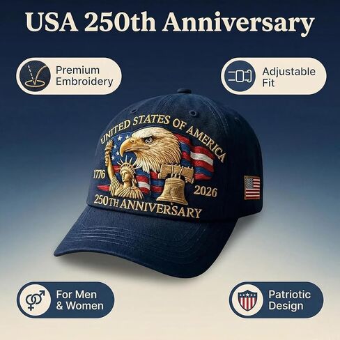 250th Anniversary USA Hat,1776-2026 United States Semiquincentennial Cap,Retro Embroidered Adjustable Baseball Cap Patriotic Hat for Men Women Celebration & Gifting in Saudi Arabia