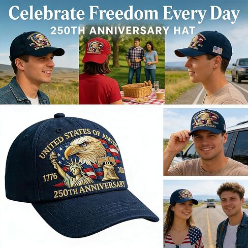 250th Anniversary USA Hat,1776-2026 United States Semiquincentennial Cap,Retro Embroidered Adjustable Baseball Cap Patriotic Hat for Men Women Celebration & Gifting in Saudi Arabia