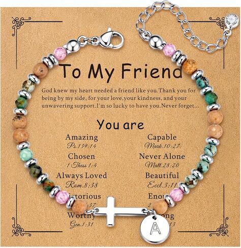 Turandoss Friendship Gifts for Friend, Dainty 14K White Gold Plated Disc A-Z Initial Cross Bracelet Confirmation Baptism Unique Friendship Gifts for Friends Teen Girls in Kuwait