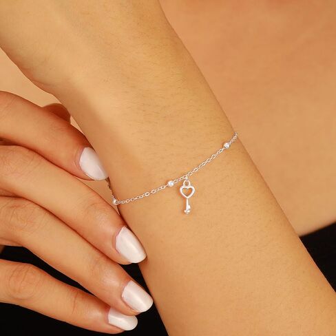 925 Sterling Silver Heart Key Bracelet for Women Round Bead Love Key Pendant Minimalist BFF Chain for Mother Daughter Friendship Promise Charm Choker Bracelets Birthday Christmas Graduation Jewelry Gifts in Saudi Arabia