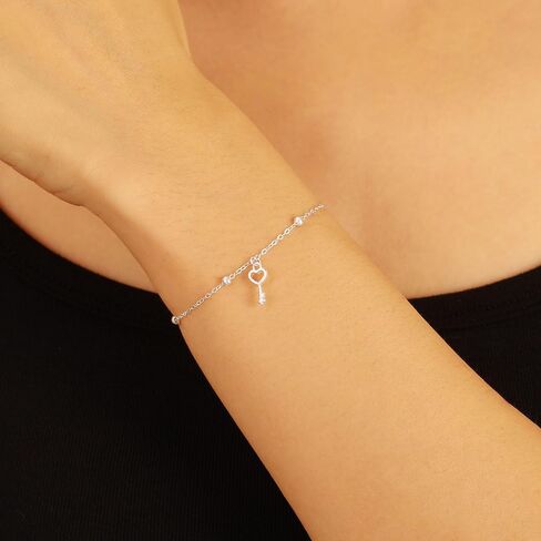 925 Sterling Silver Heart Key Bracelet for Women Round Bead Love Key Pendant Minimalist BFF Chain for Mother Daughter Friendship Promise Charm Choker Bracelets Birthday Christmas Graduation Jewelry Gifts in Saudi Arabia