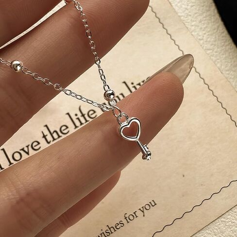 925 Sterling Silver Heart Key Bracelet for Women Round Bead Love Key Pendant Minimalist BFF Chain for Mother Daughter Friendship Promise Charm Choker Bracelets Birthday Christmas Graduation Jewelry Gifts in Saudi Arabia