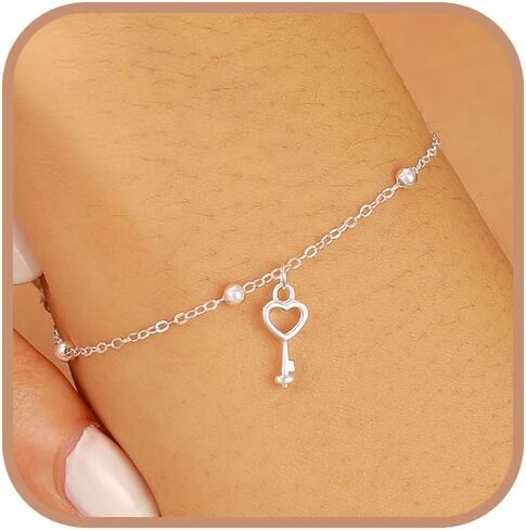 925 Sterling Silver Heart Key Bracelet for Women Round Bead Love Key Pendant Minimalist BFF Chain for Mother Daughter Friendship Promise Charm Choker Bracelets Birthday Christmas Graduation Jewelry Gifts in Saudi Arabia