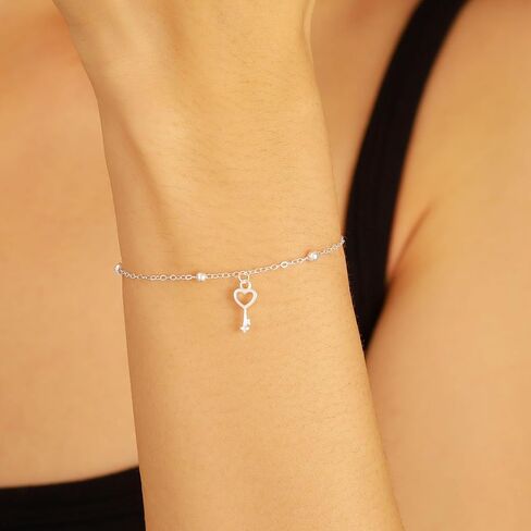 925 Sterling Silver Heart Key Bracelet for Women Round Bead Love Key Pendant Minimalist BFF Chain for Mother Daughter Friendship Promise Charm Choker Bracelets Birthday Christmas Graduation Jewelry Gifts in Saudi Arabia