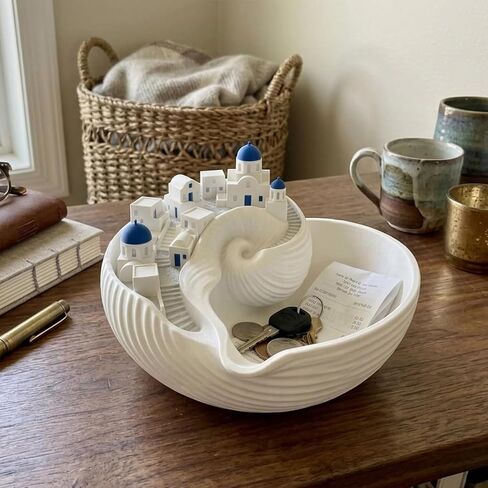وعاء Santori-ni Catchall، وعاء Catchall مطبوع ثلاثي الأبعاد، منظم جميع الأدراج، منظم الجزيرة اليونانية للمفاتيح والعملات المعدنية والمجوهرات، وحامل حلية القرية المصغرة ذات القبة الزرقاء، منظمات ساحلية (قطعتان) in Kuwait