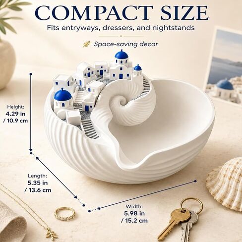 وعاء Santori-ni Catchall، وعاء Catchall مطبوع ثلاثي الأبعاد، منظم جميع الأدراج، منظم الجزيرة اليونانية للمفاتيح والعملات المعدنية والمجوهرات، وحامل حلية القرية المصغرة ذات القبة الزرقاء، منظمات ساحلية (قطعتان) in Kuwait