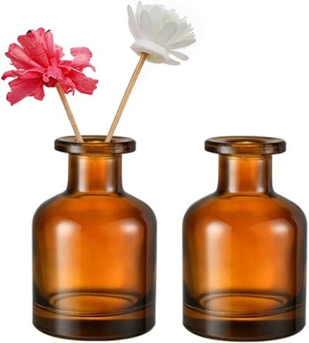 2 Pcs 50ml 1.7oz Glass Aromatherapy Diffuser Bottles Diffuser Jars Essential Oils Jar Containers Flower Bud Vases DIY Replacement Aromatherapy Diffuser Crafts Fragrance Accessories(Amber) in Kuwait