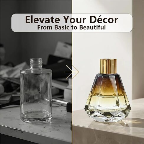 2Pcs 60ml/2oz Empty Refillable Amber Diamond Shape Glass Diffuser Bottle with Gold Lid Essential Incense Oil Diffuser Jars Fragrance Scent Diffuser for Home Office Shelf Decor (Exclude Sticks) in Kuwait