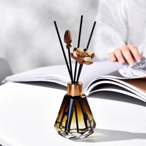 2Pcs 60ml/2oz Empty Refillable Amber Diamond Shape Glass Diffuser Bottle with Gold Lid Essential Incense Oil Diffuser Jars Fragrance Scent Diffuser for Home Office Shelf Decor (Exclude Sticks) in Kuwait