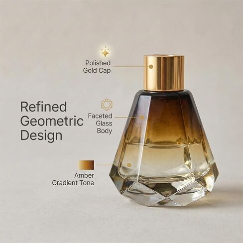 2Pcs 60ml/2oz Empty Refillable Amber Diamond Shape Glass Diffuser Bottle with Gold Lid Essential Incense Oil Diffuser Jars Fragrance Scent Diffuser for Home Office Shelf Decor (Exclude Sticks) in Kuwait