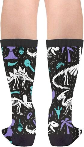 Dinosaur Skeleton Fossils Novelty Crew Socks Casual Crazy Funny Dress Socks For Women Men Teens Gift in Saudi Arabia