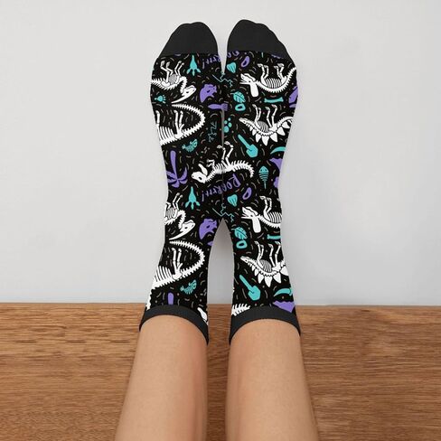 Dinosaur Skeleton Fossils Novelty Crew Socks Casual Crazy Funny Dress Socks For Women Men Teens Gift in Saudi Arabia