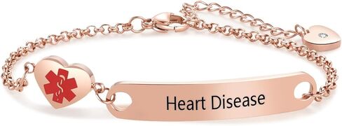 Medical ID Adjustable Silver&Rose Gold Stainless Steel Alert Jewelry with Star of Life Symbol Emergency Awareness Bracelet for Women Men in Kuwait