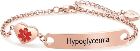 Medical ID Adjustable Silver&Rose Gold Stainless Steel Alert Jewelry with Star of Life Symbol Emergency Awareness Bracelet for Women Men in Kuwait