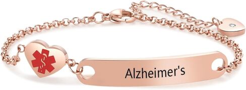 Medical ID Adjustable Silver&Rose Gold Stainless Steel Alert Jewelry with Star of Life Symbol Emergency Awareness Bracelet for Women Men in Kuwait