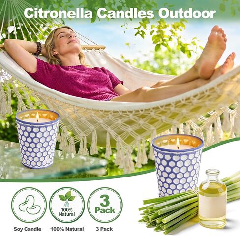 Citronella Candles Outdoor,3 Pack 18OZ Lemongrass Scented Candle for Patio Decor,Natural Soy Wax Citronella Candle for Home Garden,Balcony,Family Gathering,Backyard & Camping in Saudi Arabia