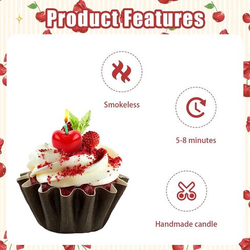 15 Pcs Red Cherry Cake Birthday Candles,Cute Fruit Shaped Candles,Mini Red Cherry Cake Candle with Soy Wax,Decorative Cupcake Toppers for Christmas Wedding Baby Shower Parties Table Gift Dessert Decor in Saudi Arabia