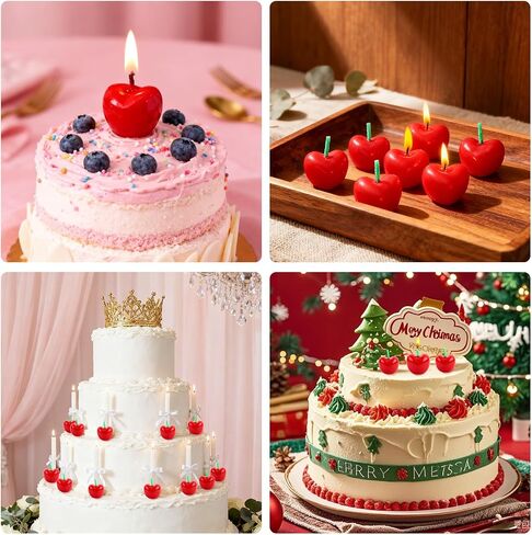 15 Pcs Red Cherry Cake Birthday Candles,Cute Fruit Shaped Candles,Mini Red Cherry Cake Candle with Soy Wax,Decorative Cupcake Toppers for Christmas Wedding Baby Shower Parties Table Gift Dessert Decor in Saudi Arabia